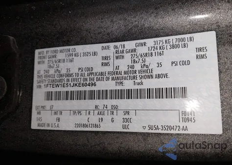 2018 Ford F-150 Xlt from USA, damaged, VIN 1FTEW1E51JKE60496